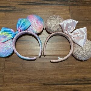 Disney Park Rainbow and Rose Gold and Minnie Mouse Ears Headbands